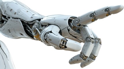 Wall Mural - A close-up view of a robot's hand holding a computer mouse. This image can be used to represent technology, robotics, artificial intelligence, or human-computer interaction