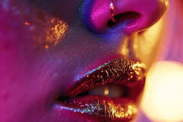 Poster - A close-up view of a woman's face with glitter on it. Perfect for adding a touch of sparkle and glamour to any project