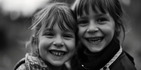 Wall Mural - Two little girls standing side by side. Suitable for family, friendship, and childhood themes