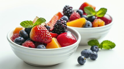 Poster - A picture of two bowls filled with a variety of fresh and vibrant fruits. Perfect for healthy eating and nutrition concepts
