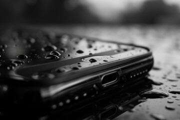 Aufkleber - A black and white photo of a cell phone. Suitable for technology-related projects