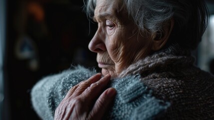 Aufkleber - An older woman looking out the window. Suitable for lifestyle, retirement, and solitude concepts