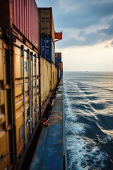 Poster - A large container ship sailing across the open ocean. Perfect for illustrating global shipping, transportation, and logistics concepts