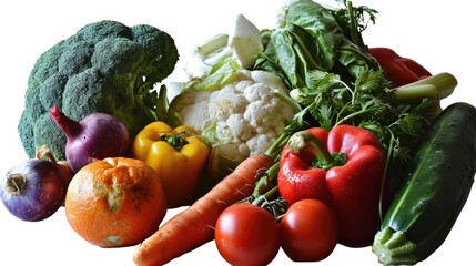 Poster - A pile of various vegetables including carrots, broccoli, cauliflower, and other vegetables. Suitable for healthy eating and cooking concepts