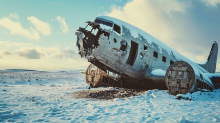 Aufkleber - A plane parked in the snow. Suitable for winter travel or aviation-themed designs
