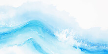  Abstract Soft Blue And White Abstract Water Color Ocean Wave Texture Background .Fluid Blue Ocean Wave Layer Tsunami Wave Background In Flat Cartoon Style. Big Blue Tropical Water Splash.