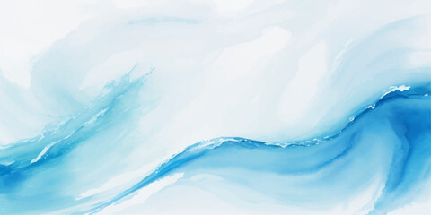 Wall Mural -  abstract soft blue and white abstract water color ocean wave texture background .Fluid blue ocean wave layer Tsunami wave background in flat cartoon style. Big blue tropical water splash.