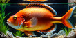 Close up of large orange fish leisurely moving in the nano aquarium. Generative Ai
