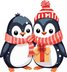 Wall Mural - 2 cute penguins, valentine's day illustration