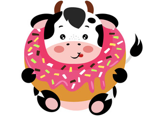 Poster - Cute cow inside a delicious donut