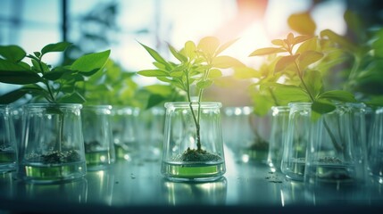 Poster - Growing and studying plants in laboratory. biotechnology concept. 