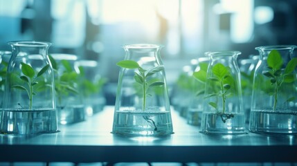 Poster - Growing and studying plants in laboratory. biotechnology concept. 