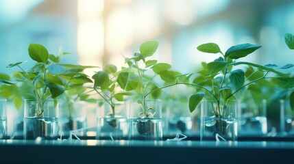 Poster - Growing and studying plants in laboratory. biotechnology concept. 