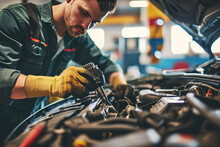 Professional Auto Mechanic Working In Auto Repair Service. Car Service And Repair