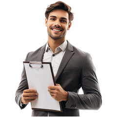 Aufkleber - Young positive caucasian businessman holding clipboard