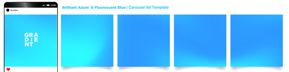 Poster - brilliant azure fluorescent blue gradient carousel ad template. continuous square card template. fiv