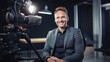© CStock - broadcasting studio and interviewing ,happy journalist sitting in a home