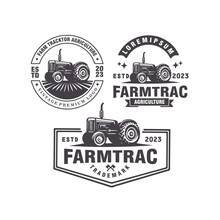Set Tractor Farm Vintage Badge Logo Design Vector Template Illustration