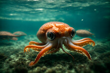 Red Squid In The Underwater Kingdom