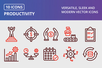 Productivity Thick Line Two Colors Icons Set