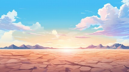 Wall Mural - Last lake desert drought landscape illustration in cartoon style. Scenery abstract background