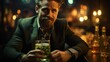 © Anna Zhuk - Young handsome man with a beard with a beer in a bar on a dark blurred background