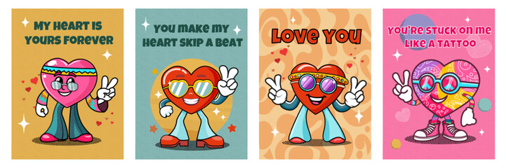 4 groove posters valentines day cards halftone effect
