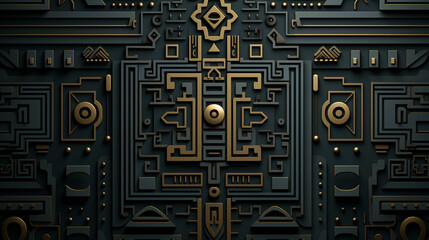 Wall Mural - pattern on a black background. Ethnic, tribal ornaments of East, Asia, India, Mexico, Aztecs, Peru for brochure, booklet, flyer, website.