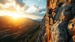 mountain climber hanging from cliff wall on rocky stone