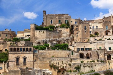 Poster - Italian town - Matera in Basilicata region. Southern Europe travel destination.