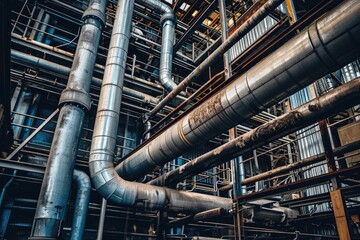 Poster - Modern industrial building with pipes, heat exchangers and valves.