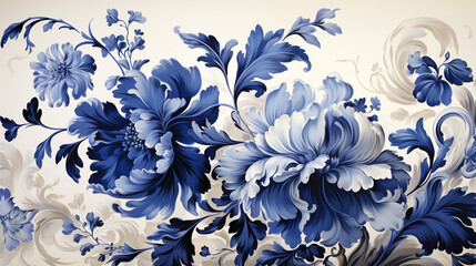 Wall Mural - Floral in blue and white. abstract botanical pattern.