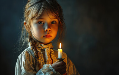 A little girl holding a candle