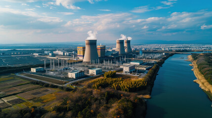 High angle view of nuclear power plant