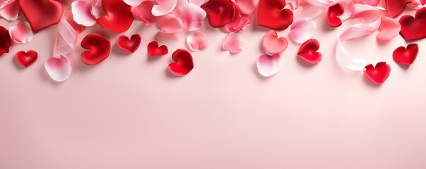 Wall Mural - pop, vibrant, valentine's day background, love, with hearts and rose petals, empty copy space genera