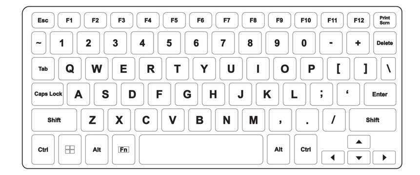 Keyboard in a realistic white design. Vector illustration Computer keyboard button layout template with letters.