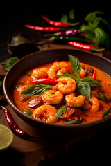 Wall Mural - Thai spicy shrimp soup. Selective focus.