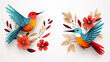 Set of beautiful cartoon colorful birds in trendy paper cut creative art