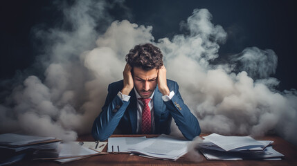 Businessman busy with paperwork in office