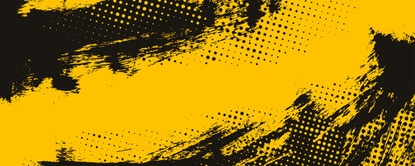 retro vintage background with halftone overlay and grunge frame. yellow and black banner with grunge