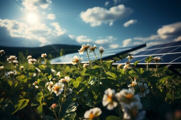 Solar Panel Installation in a Lush Green Field Harnessing Solar Power, on an isolated Nature Green background, Generative AI