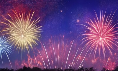 Fireworks on the night sky background