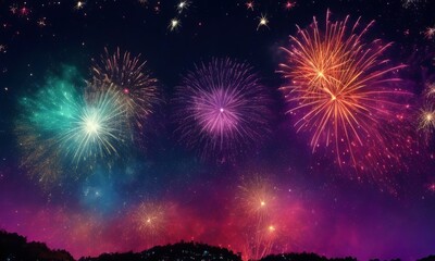 Fireworks on the night sky background