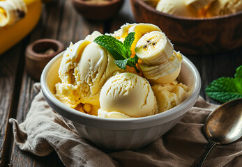 Wall Mural - Bowl of juicy banana ice cream