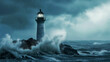 グローバル企業のリーダーが逆境の中で企業を成功に導くイメージ　嵐の中の灯台