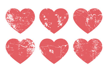 Poster - Grunge hearts. Set of red heart shapes for wedding invitations and Happy Valentine's Day holiday greetings. Love symbol. Vector illustration.