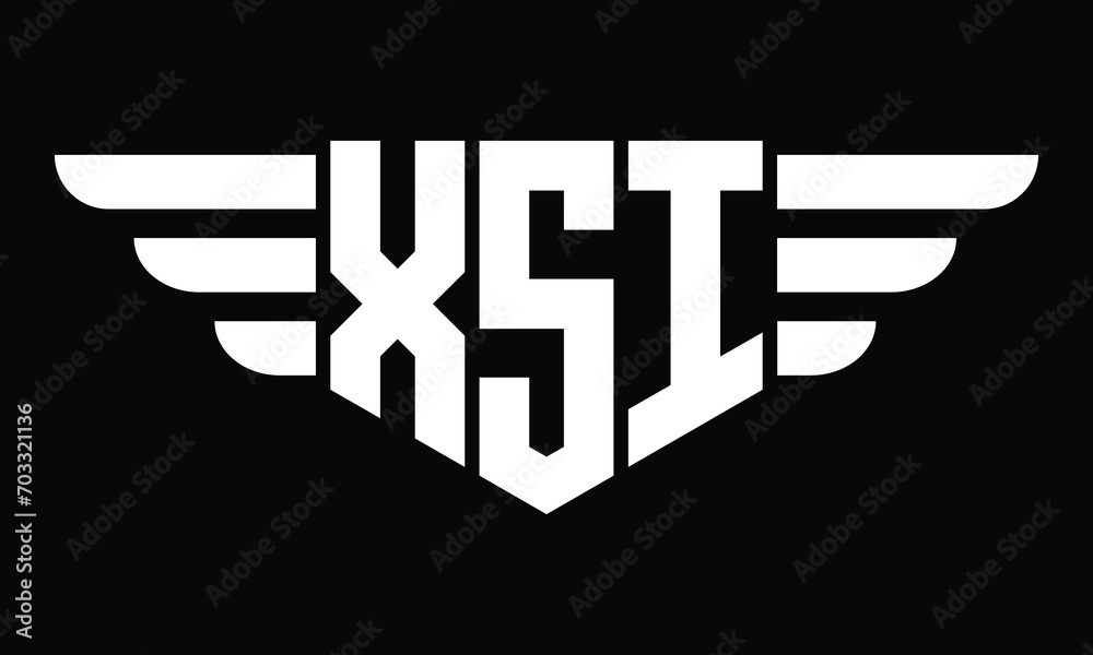 XSI three letter logo, creative wings shape logo design vector template ...