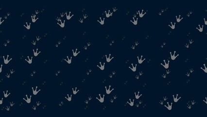 Poster - Frog tracks symbols float horizontally from left to right. Parallax fly effect. Floating symbols are located randomly. Seamless looped 4k animation on dark blue background