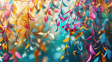 Elegant Colorful With Vibrant Leaves Hanging Branches Illustration Background. Bright Color 3d Abstraction Wallpaper For Interior Mural, Generated By AI
