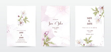 Flower And Leaves Watercolor Wedding Invitation Template Cards Set
